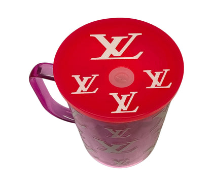 Lv hot pink  glass handle cup