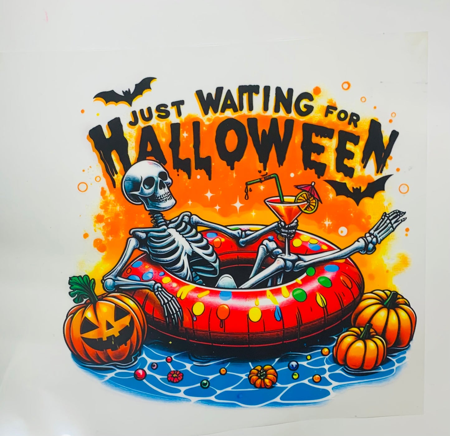 Halloween waiting skeleton 3 pumpkins DTF Heat Transfer