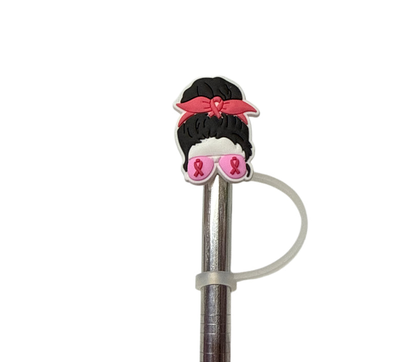 Messy mom bun cancer survivor Straw Topper