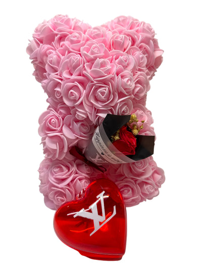 Lv bear pink with small heart shaped container