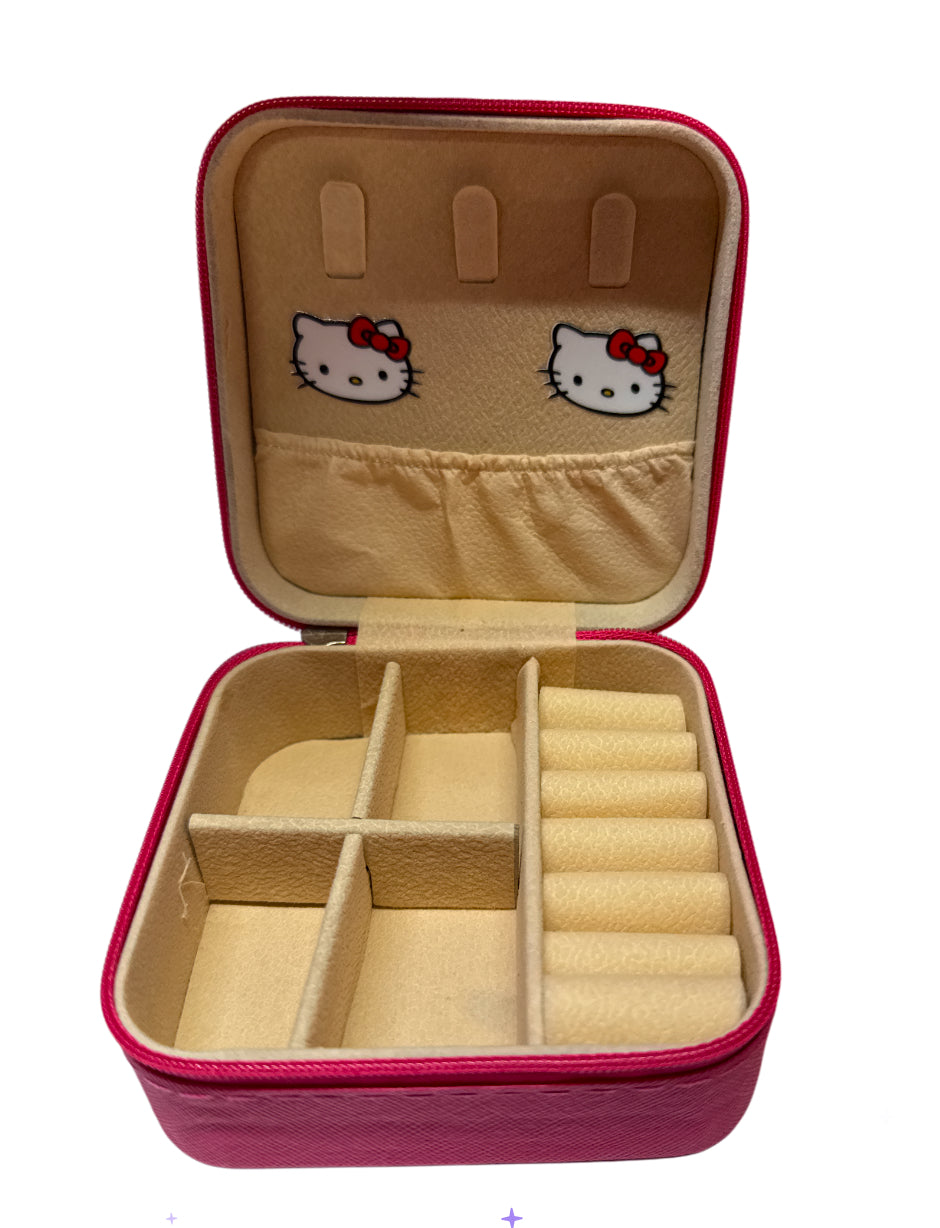 Hello kitty dark pink travel jewelry box with zipper