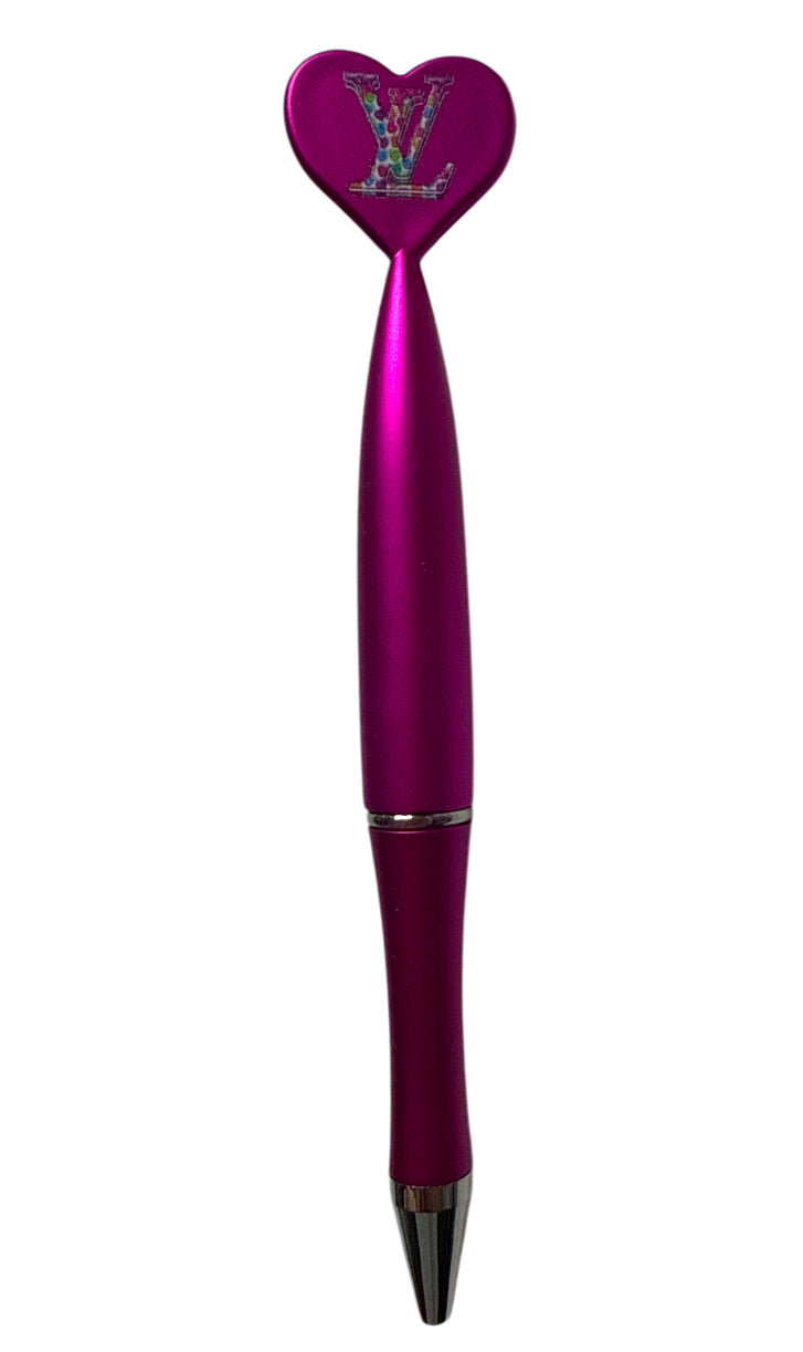 Metallic Pink/ purple heart shaped pen