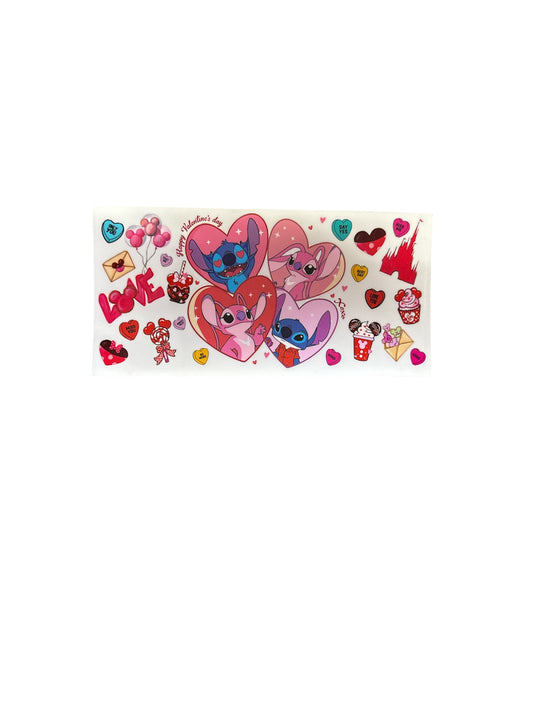 Stitch and Angel 4 Hearts Happy Valentines Day XoXoCup Transfer