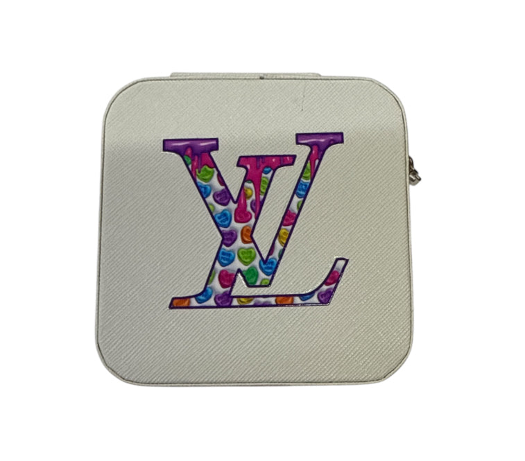 Lv colorful Small white travel jewelry box with zipper