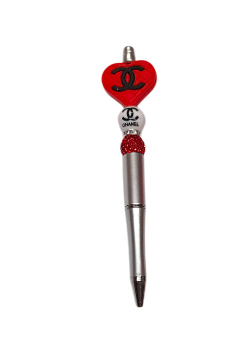 CC red heart sliver Beaded pen