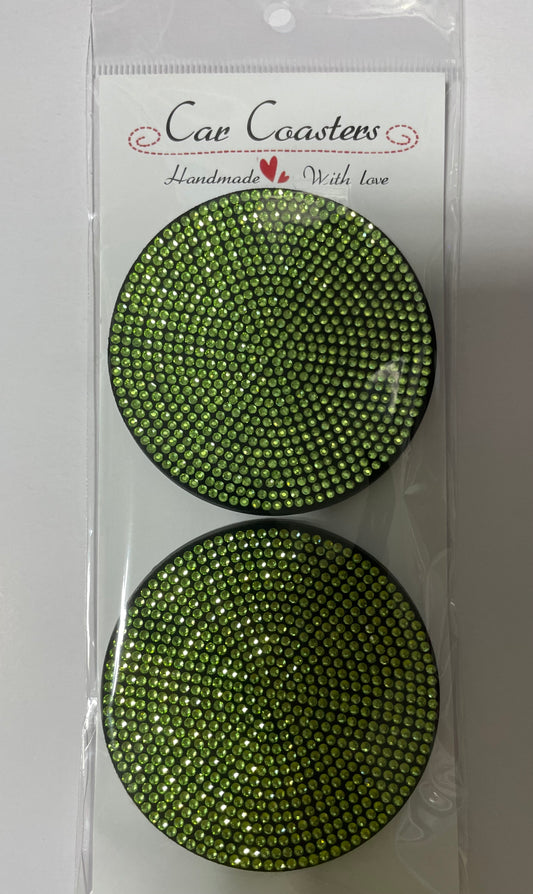 2 Green Rhinestone  Coasters