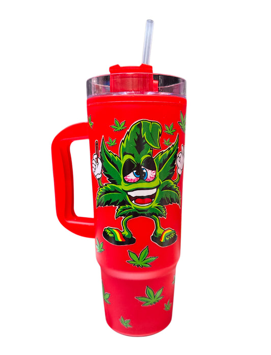 Weed 420 red plastic tumbler