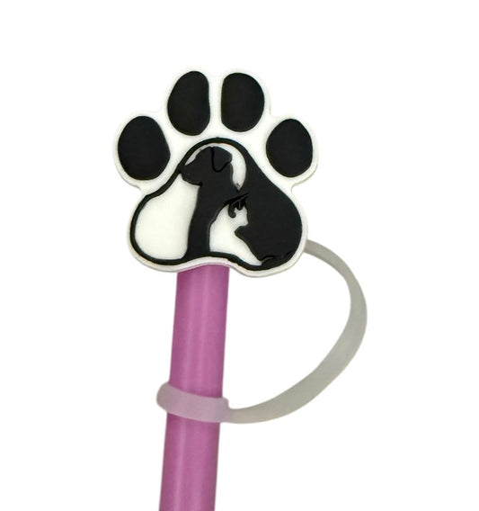Dog paw black & white Straw  Topper