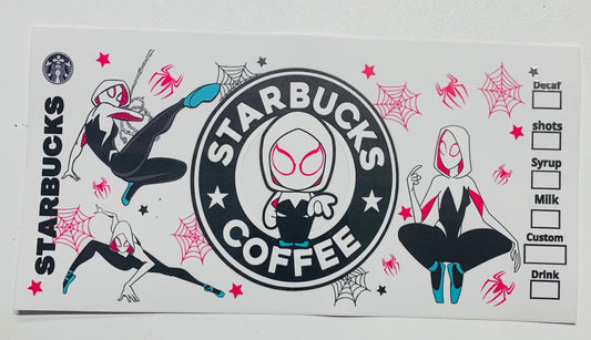 Spider Woman from Spiderman Starbucks Coffee Cup Transfer