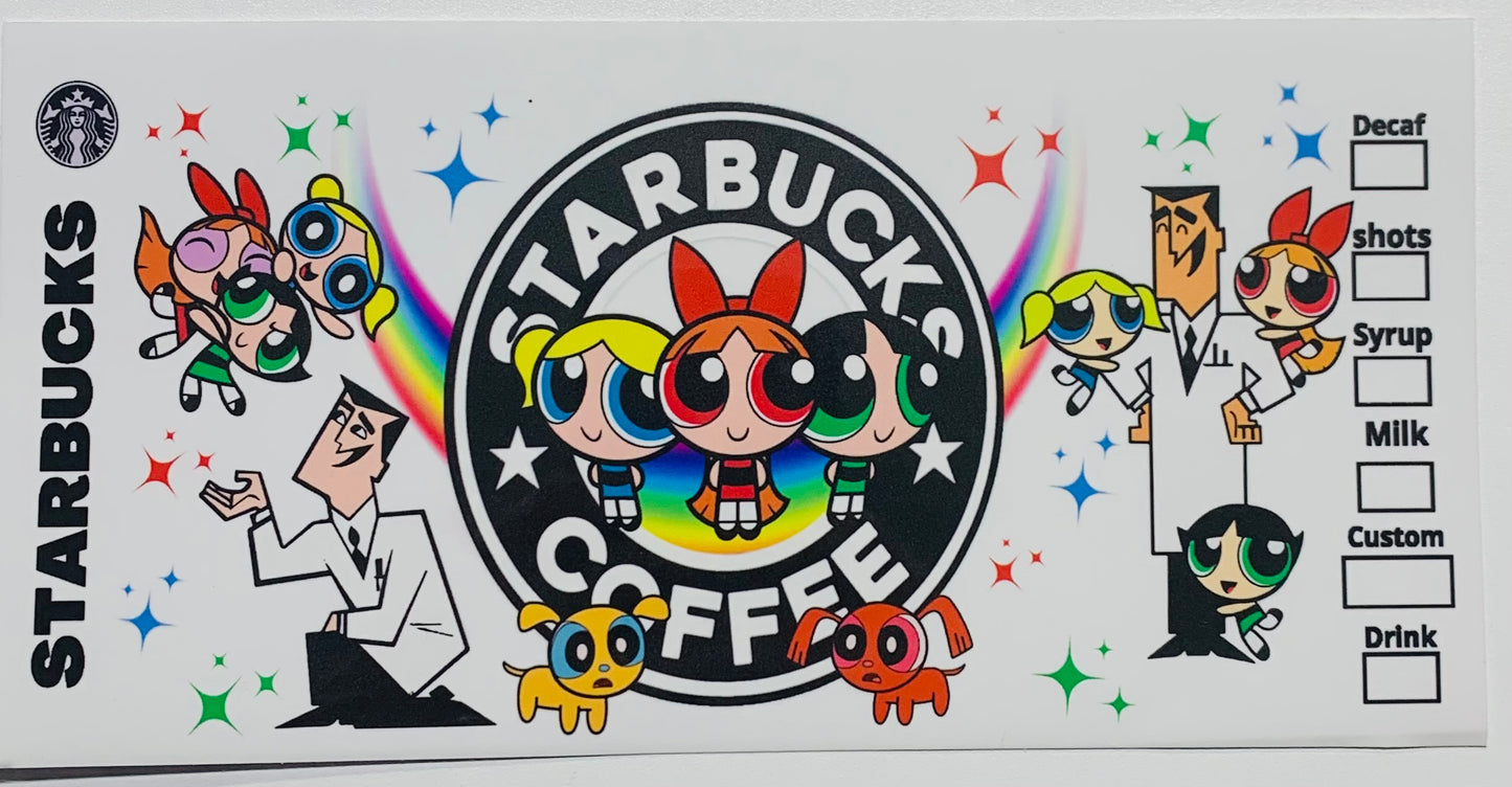 Powerpuff Girls Rainbow Starbucks Coffee Cup Transfer