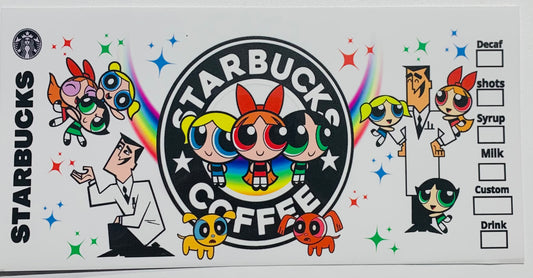 Powerpuff Girls Rainbow Starbucks Coffee Cup Transfer