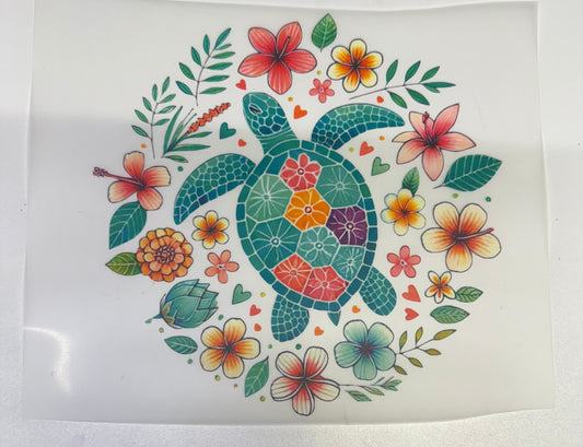 Turtle Tropical Flowers   DTF Heat Transfer