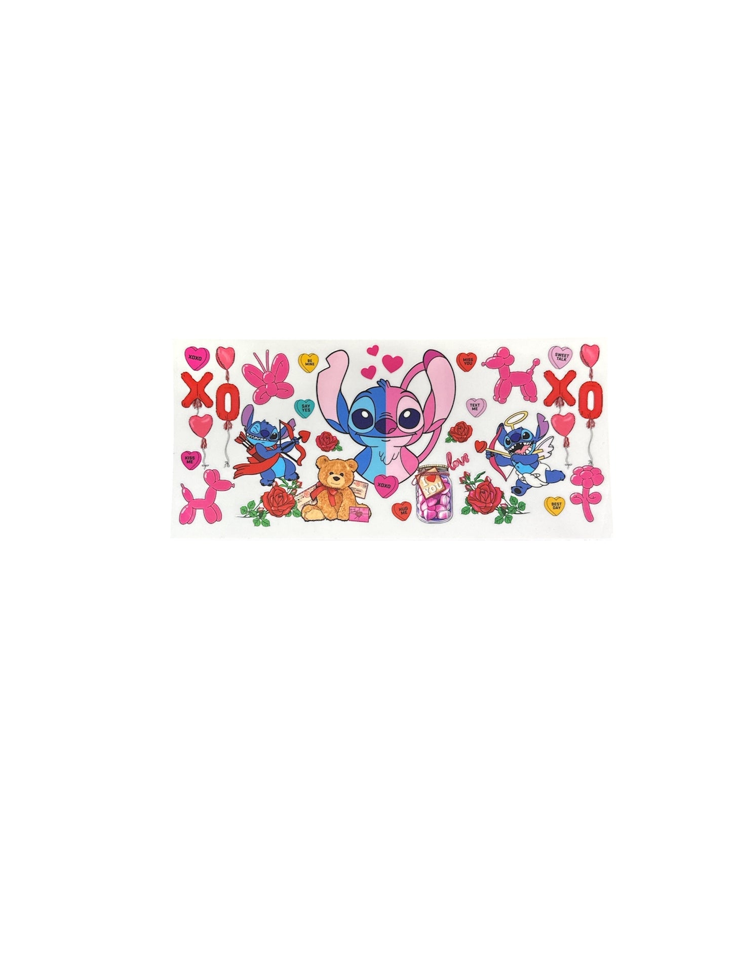 Pink blue stitch xo Cup Transfer
