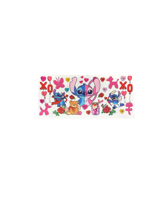 Pink blue stitch xo Cup Transfer