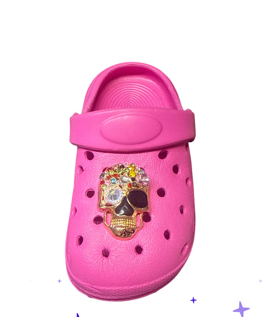Skull rhinestones gold metal Shoe Charm