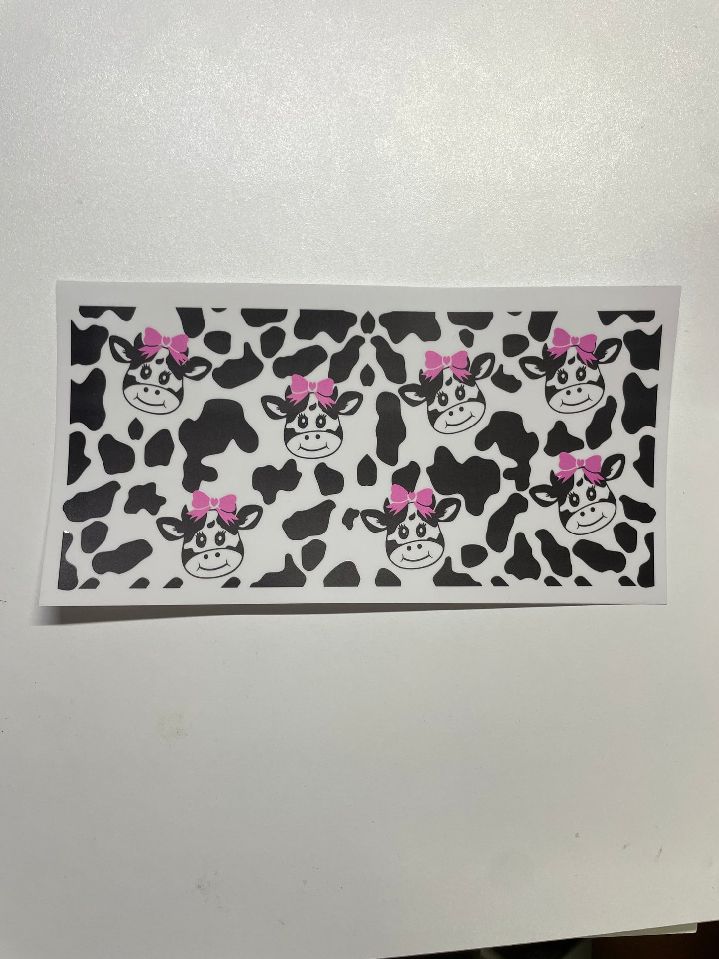 Black white pink bow cow Cup Transfer