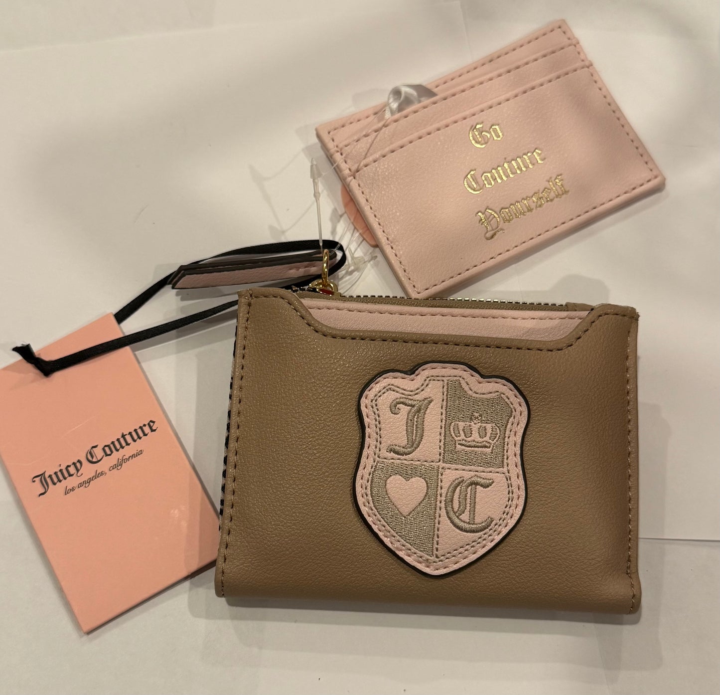 Beige & pink .extra pull out card holder with zipper Wallet  Juicy couture