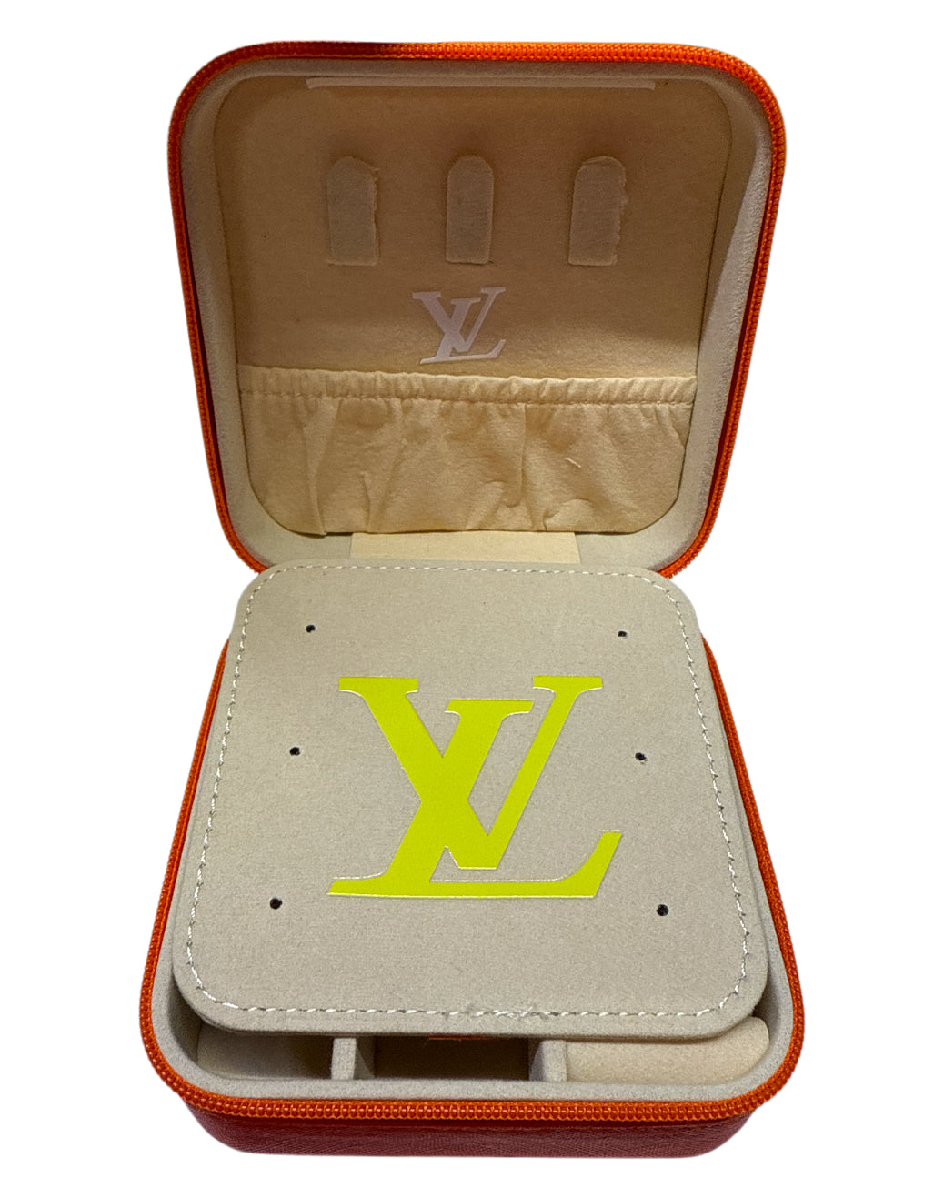 Lv Small orange travel jewelry box with zipper