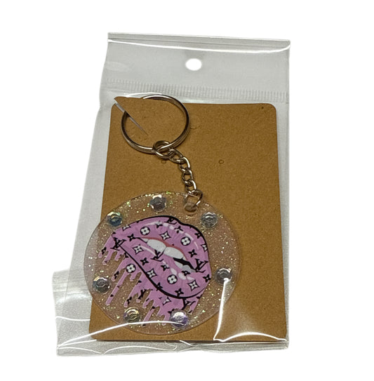 Lv pink lips rhinestone Keychain
