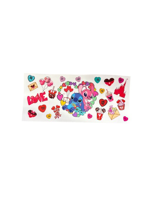 Stitch and Angel Small Colorful Hearts  Cup Transfer
