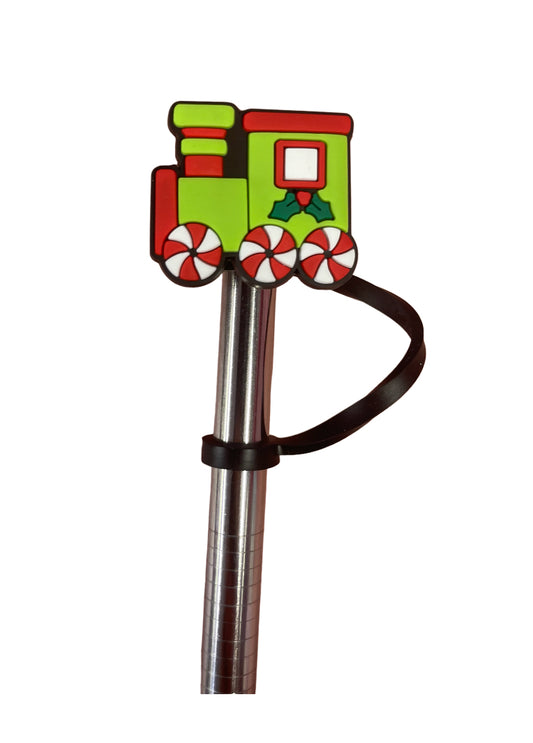 Christmas train green Straw Topper