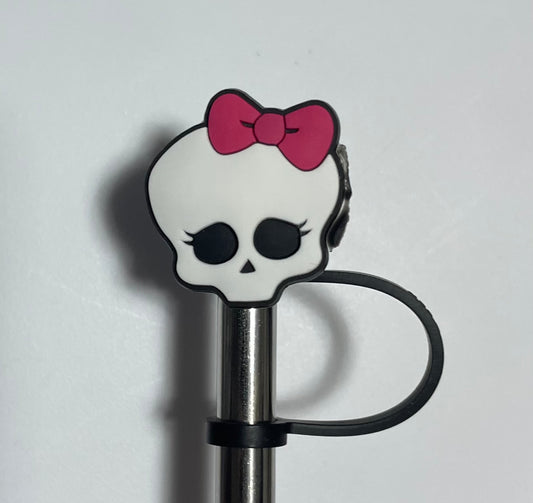 Skull Pink Bow Straw Topper