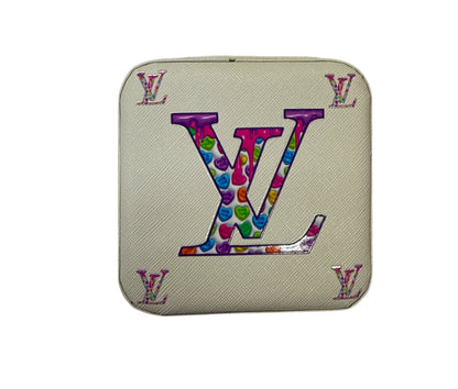 Lv colorful Small white travel jewelry box with zipper