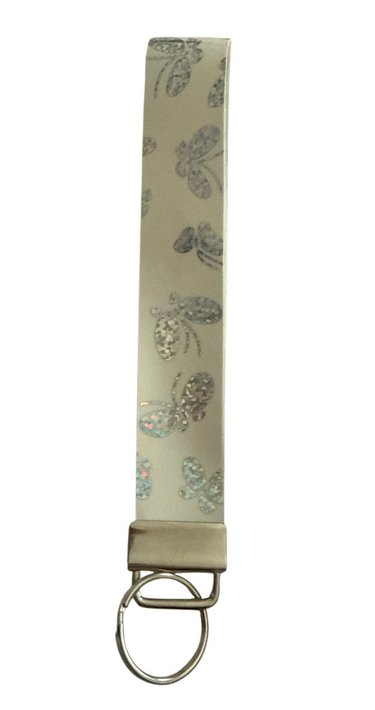 White butterfly Keychain/ Key fob holder Wristlet