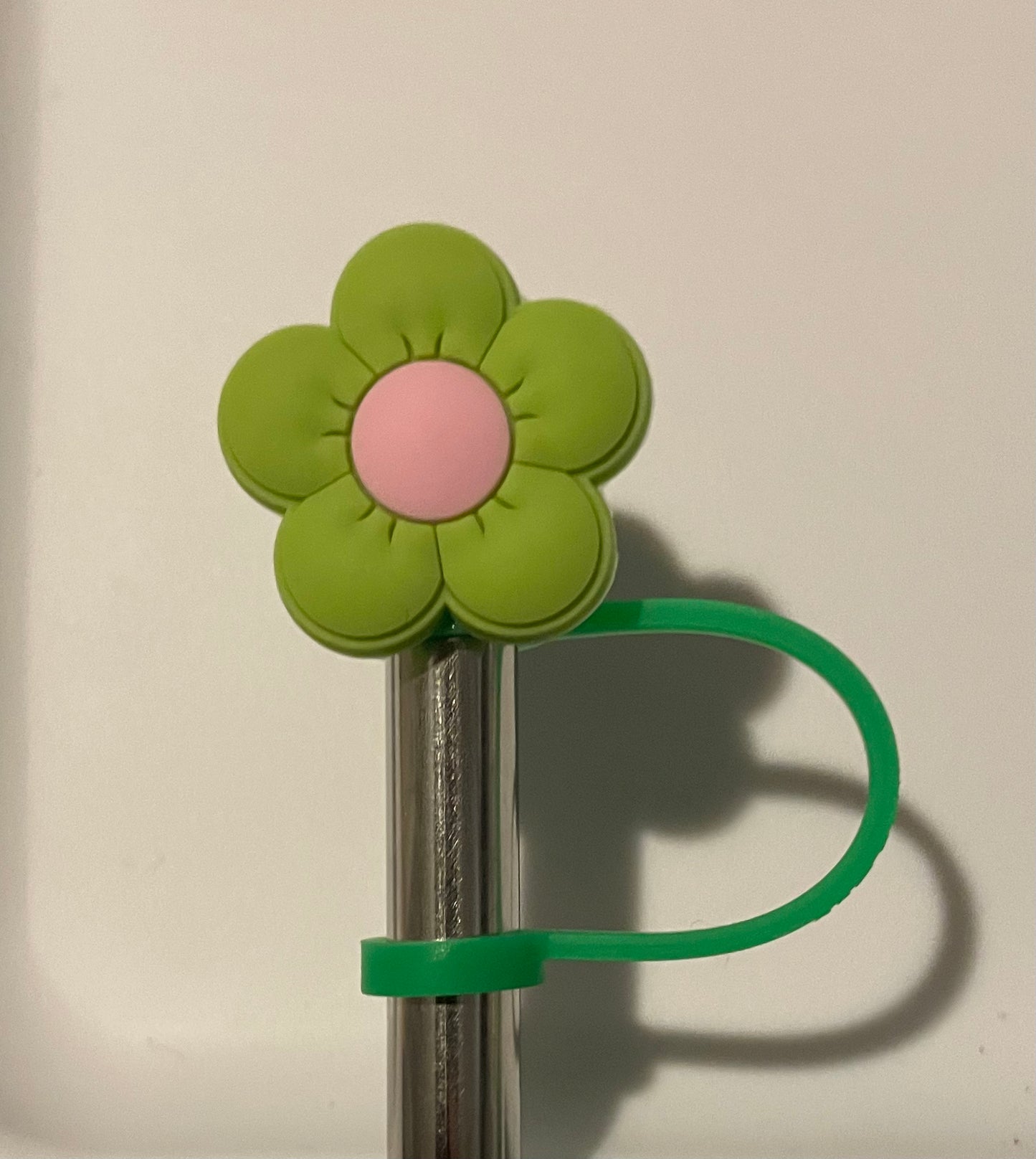 Green Flower Pink Middle Straw Topper