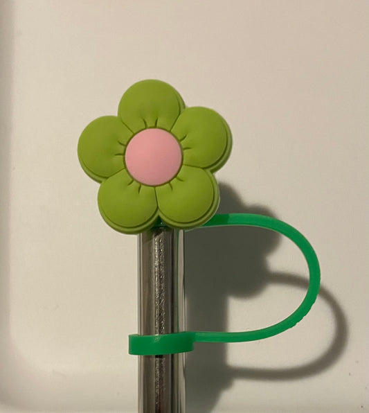 Green Flower Pink Middle Straw Topper