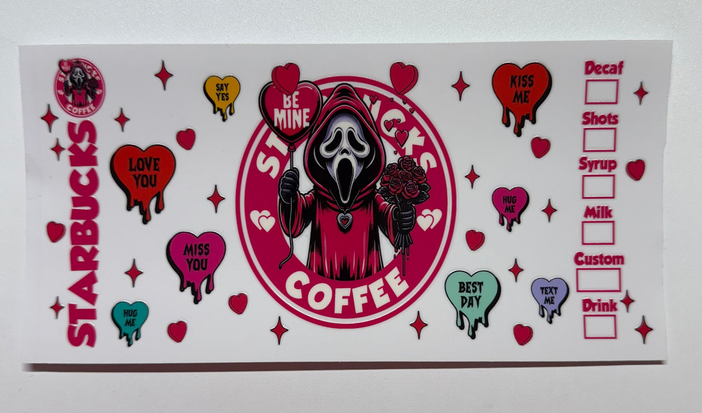 Ghostface Scream Starbucks Coffee Be Mine Cup Transfer