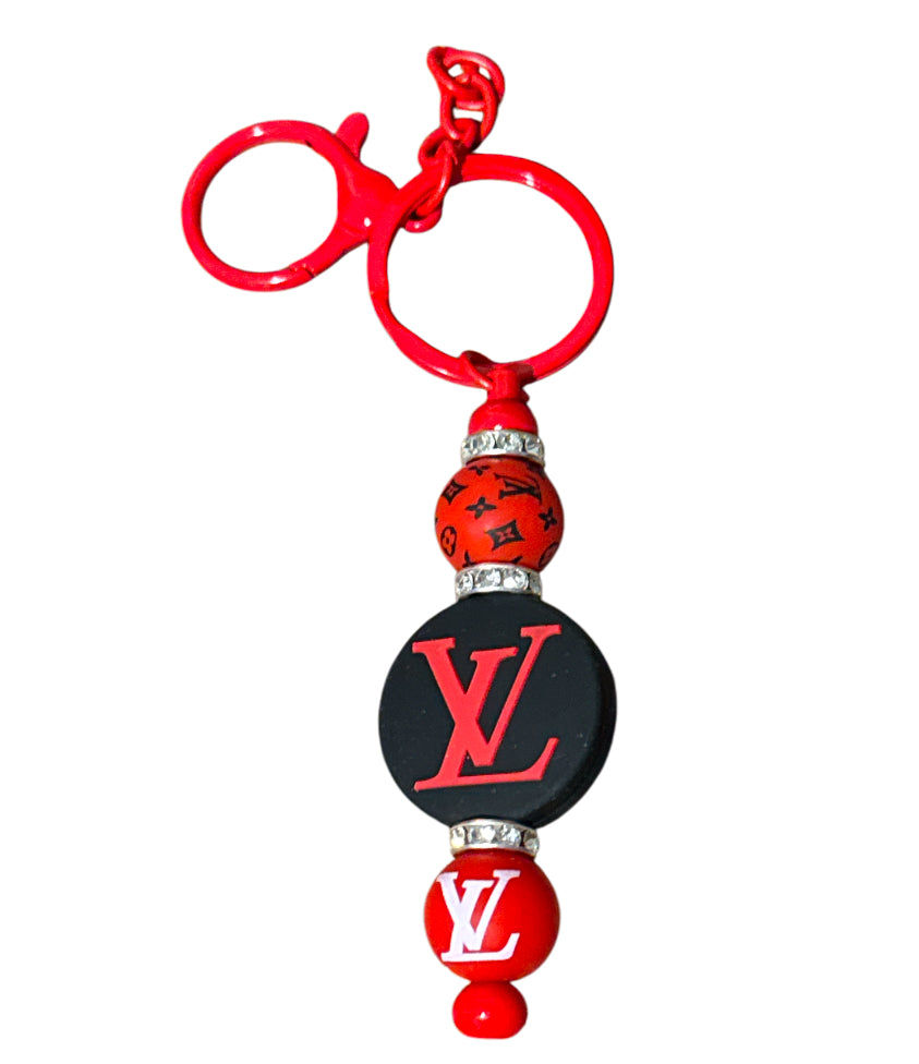 Lv red Beaded Metal Keychain