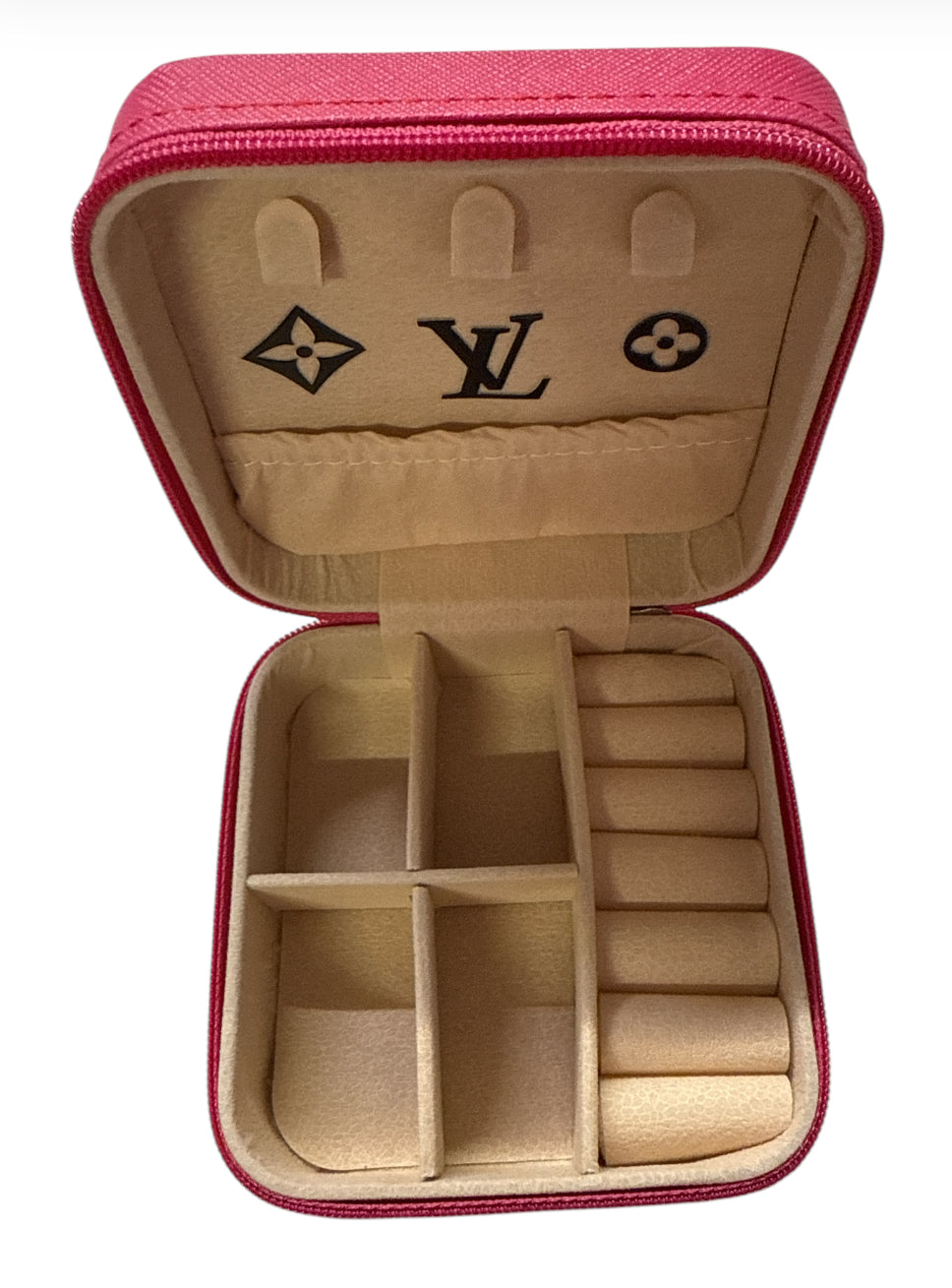 Lv Small pink travel jewelry box with zipper