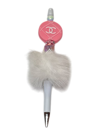 Cc pink white fluffy Beaded pen