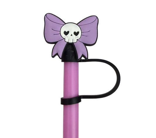 Purple bow skull Straw  Topper