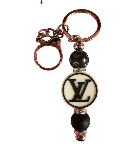 Lv black beaded Metal Keychain