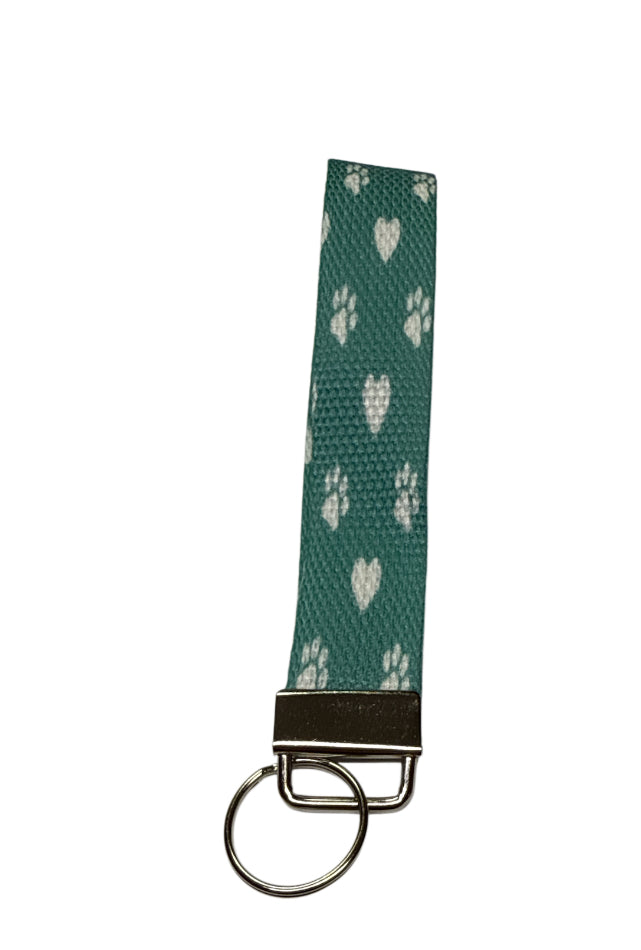 Greenish dog paw heart / Key fob holder Wristlet