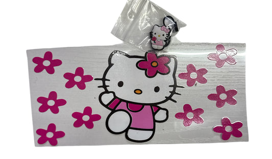 Hello kitty pink flowers  Transfer & Straw topper