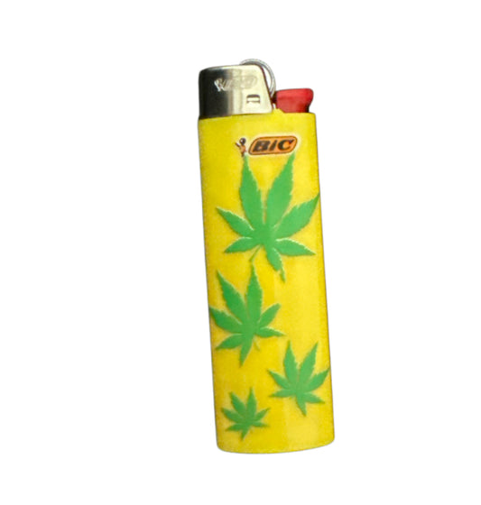 Yellow 420 leafs bic lighter