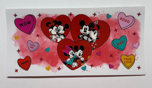 Mickey and Minnie 3 Red Hearts Cup Transfer
