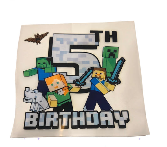 5th bday Minecraft DTF Heat Transfer