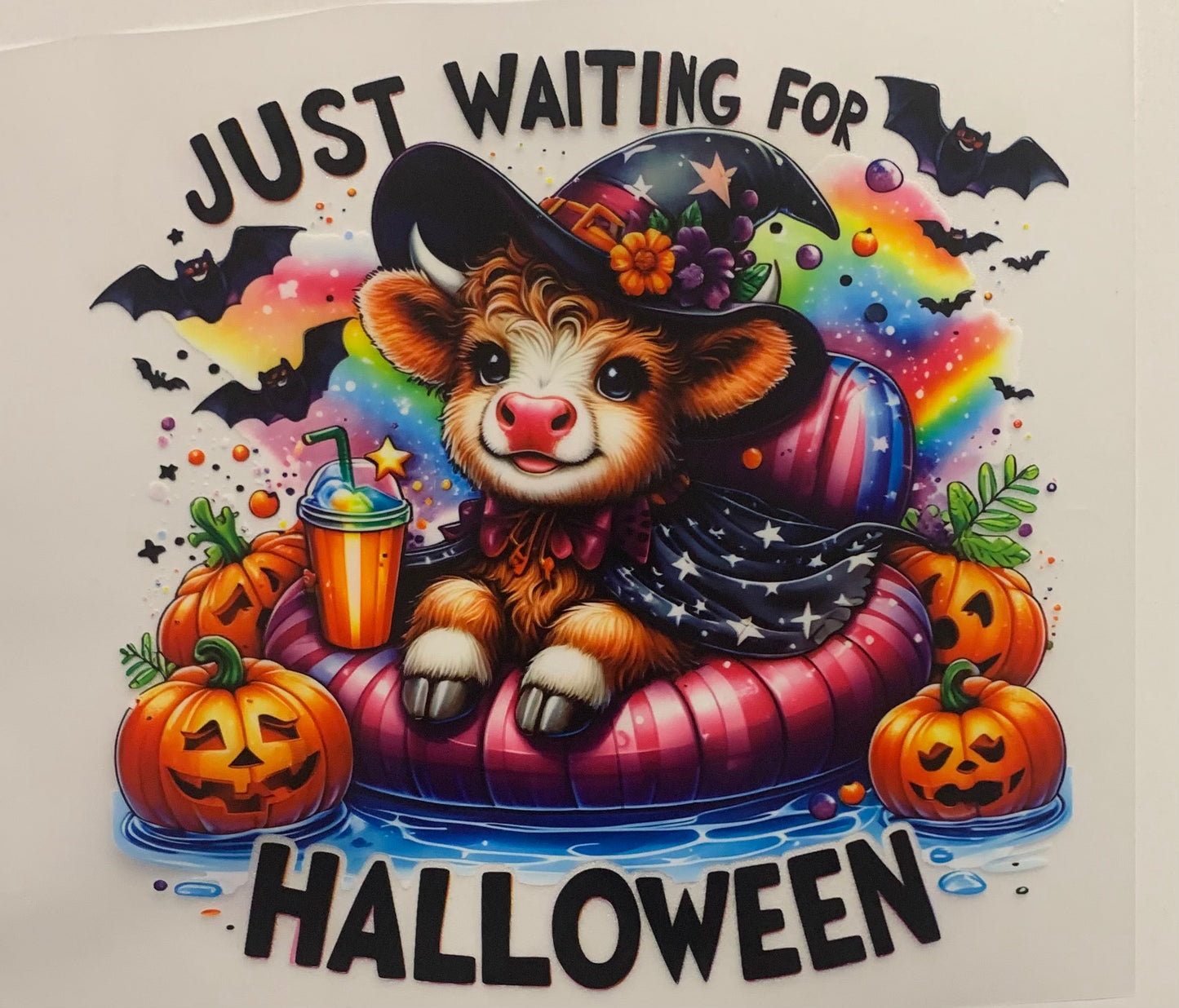 Waiting Halloween cow witch DTF Heat Transfer