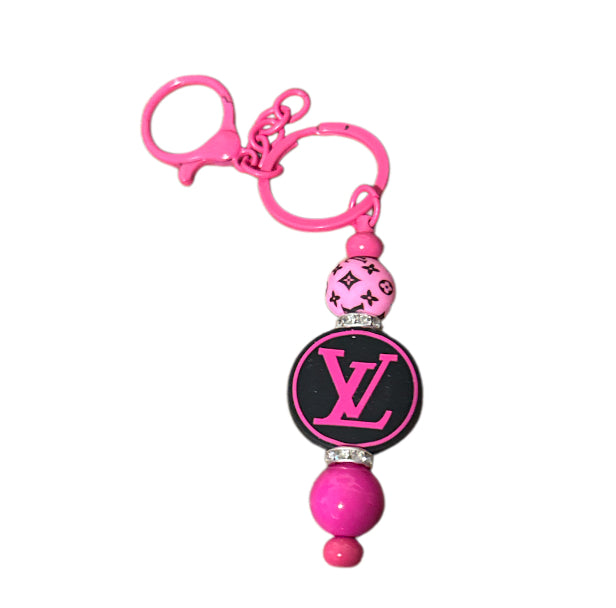 Lv dark  pink/black beaded Metal Keychain