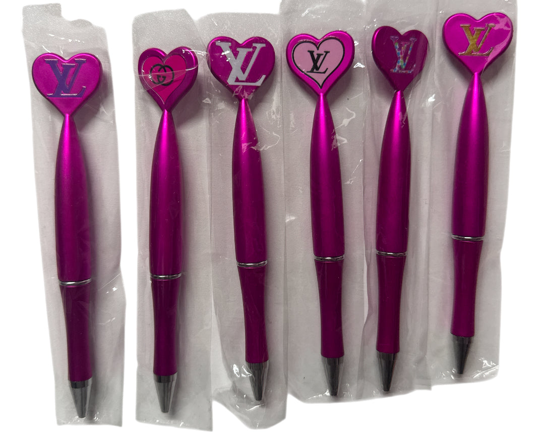 Metallic Pink/ purple heart shaped pen