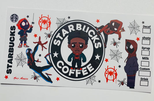 Spiderman Miles Starbucks Coffee Cup Transfer