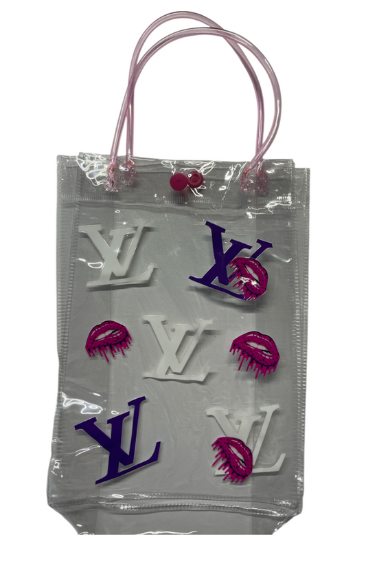 Lv purple & white lips clear bag pink handles