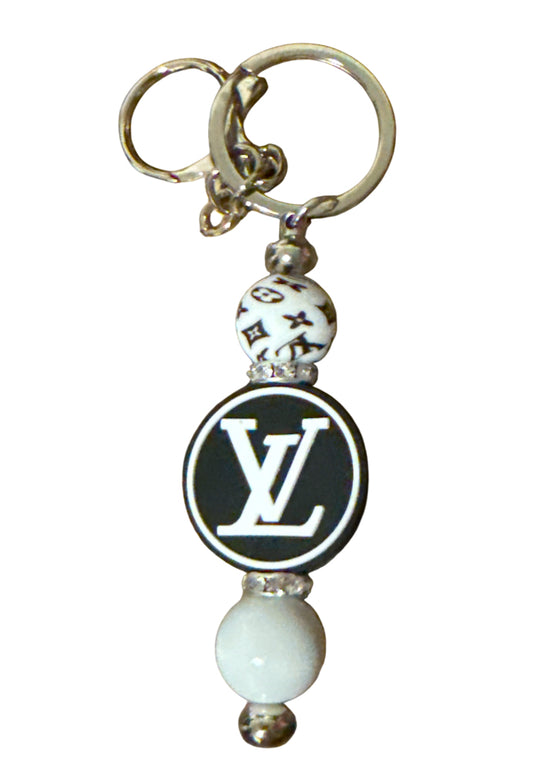 Lv white beaded Metal Keychain