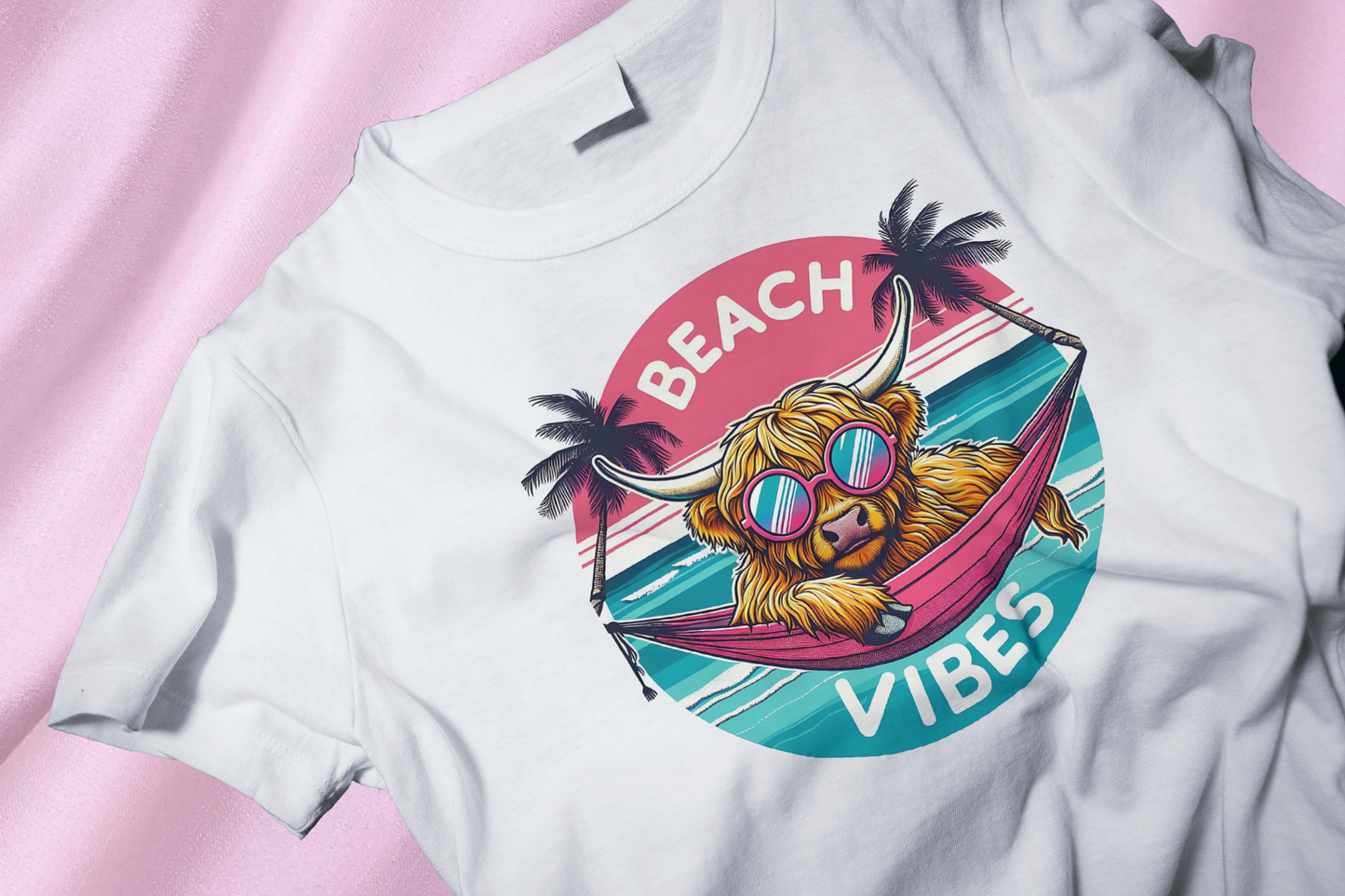 Beach vibes pink blue DTF Heat Transfer