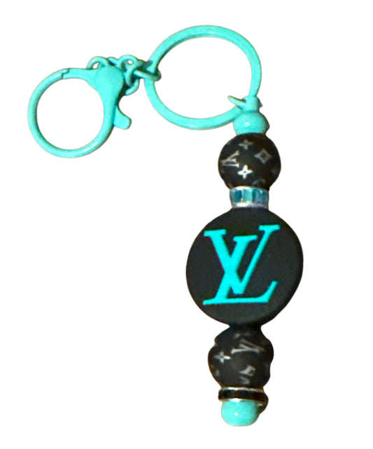 Lv teal/black beaded Metal Keychain