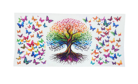 Colorful Rainbow Tree & Butterflies UV Cup Transfer